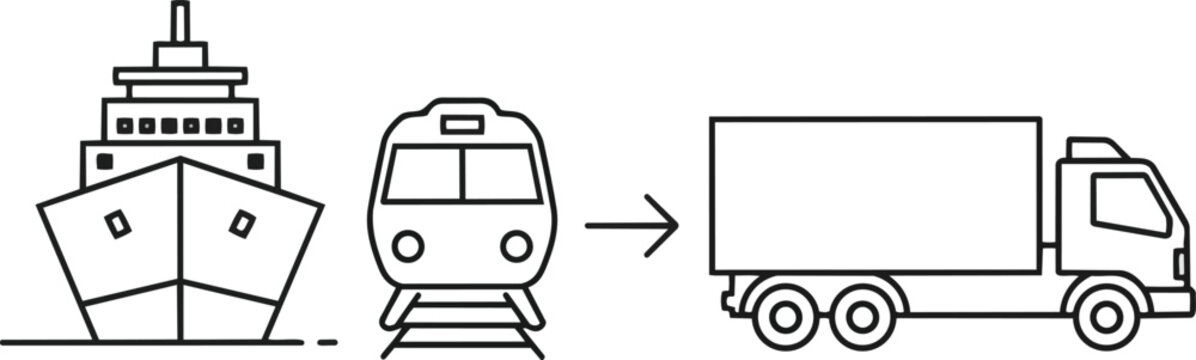 Intermodal transportation: ship train and truck logistics.