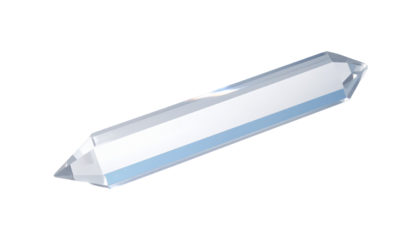 Shiny, faceted, elongated, crystal-like object on black background