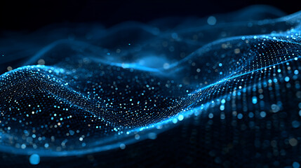 Vibrant blue digital wave pattern with glowing particles