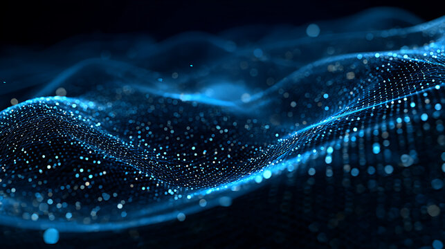 Vibrant blue digital wave pattern with glowing particles