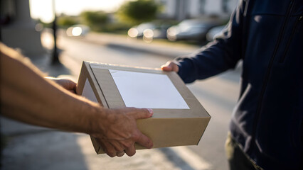 Delivery driver delivers package to customer