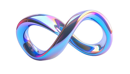Shiny, iridescent infinity symbol against a stark black background