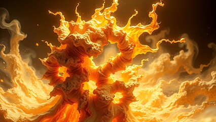 A gravity-defying golden fractal structure engulfed in chaotic energy waves, radiating molten brilliance.