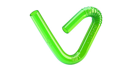Neon green plastic straw bent in an abstract shape, on a black background