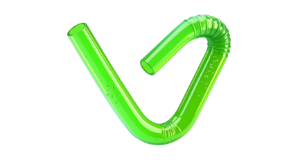 Neon green plastic straw bent in an abstract shape, on a black background