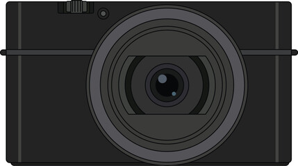 Modern Black Compact Digital Camera Frontal View