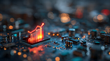 Glowing red graph on a microchip background