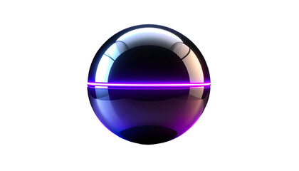 A reflective sphere bisected by a glowing purple line, against black