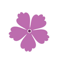 Simple, stylized purple flower with five petals and dark center isolated on white background