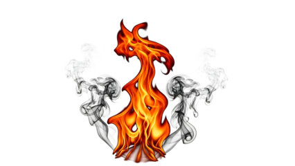 Flaming phoenix rising from ashes isolated on transparent background