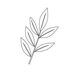 Simple line art of a branch with leaves isolated on white background