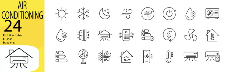 Air Conditioning icon set. Editable stroke.	