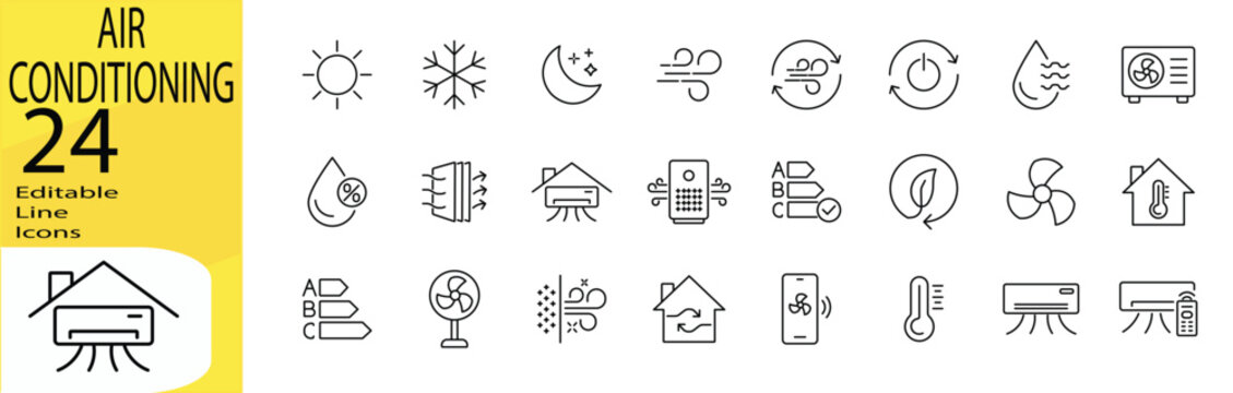 Air Conditioning icon set. Editable stroke.	