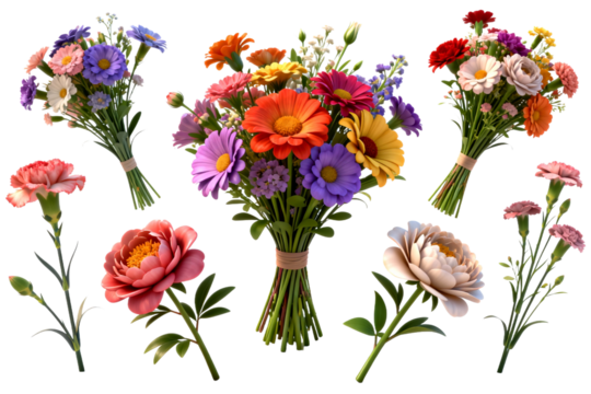 Bouquets of Colorful Flowers with Fresh Blooms - Powered by Adobe