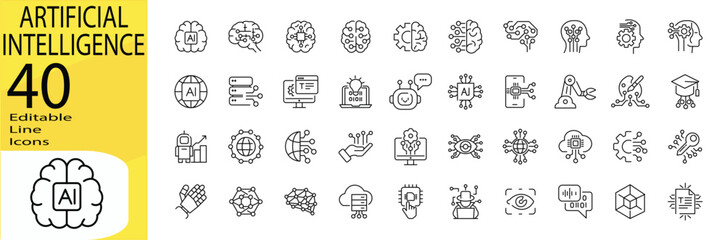 Artificial Intelligence icon set. Editable stroke.
