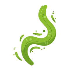 Abstract s-shaped green form with bubbles and splashes on transparent background isolated on white background