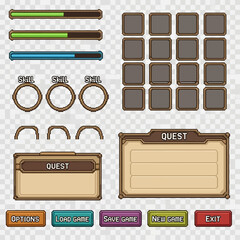 Pixel Art Game UI Elements and Interface Design Assets for Game Development