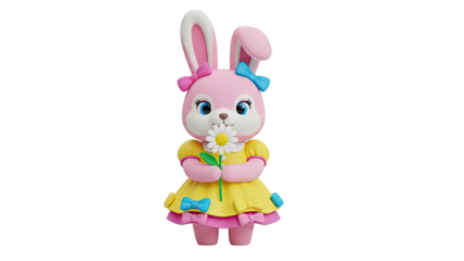 Cute Pink Bunny Holding a Daisy Flower