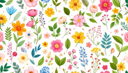 カラフルな花のイラスト　AI生成素材