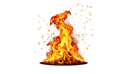 Vibrant fire flames isolated on transparent background