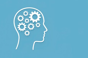 Cognitive Framework: A minimalist illustration of a human head silhouette filled with interconnected gears, symbolizing the intricate processes of the human intellect.