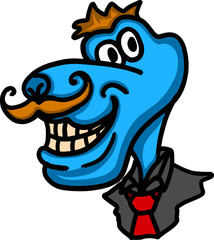 Blue Dog Cartoon Character with black shirt and red tie