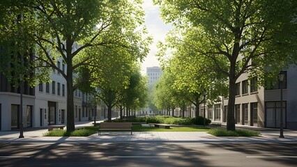 Obraz premium Green Urban Street with Trees and Sustainable City Environment