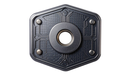 Fototapeta premium Hexagonal shield with central ring and intricate geometric patterns