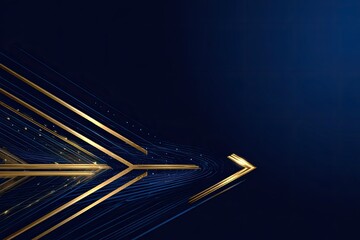 Abstract geometric artwork in gold and blue with reflection