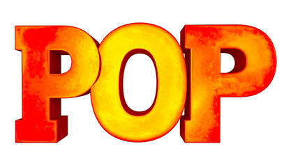 POP" in 3D, glowing fiery effect, black background
