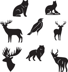 Minimalist Forest Animal Silhouettes Wildlife Vector Collection