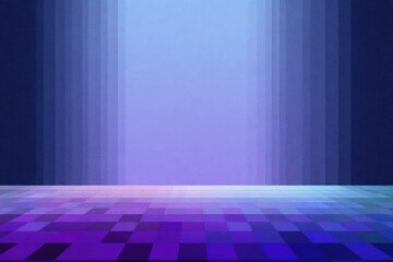 Abstract, minimalist scene with a pixelated floor leading to vertical blue/purple gradients