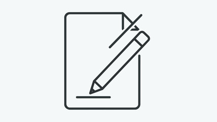 Simple Line Art Icon of a Pencil Writing on a Document.