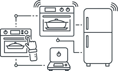 Smart Kitchen Appliances Connected via Technology Network.
