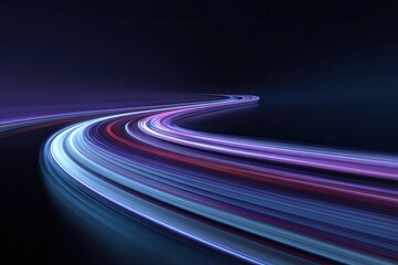 Wavy, ethereal light trails curve, ascending against a dark gradient backdrop