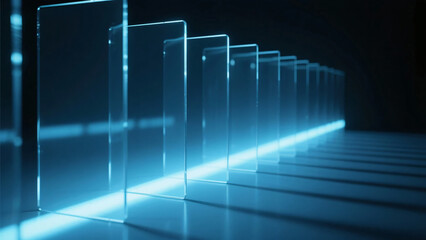 Glass Plates Lined Up or Dropping on Dark Background