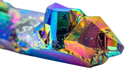 Close-up of a vibrant iridescent quartz crystal formation