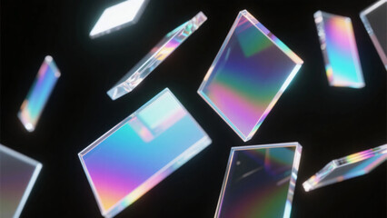 Glass Plates Lined Up or Dropping on Dark Background