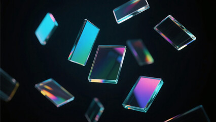 Glass Plates Lined Up or Dropping on Dark Background