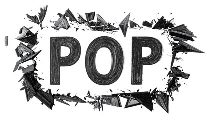 The word "POP" in stylized text within a shattered dark frame