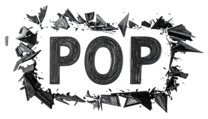 The word "POP" in stylized text within a shattered dark frame