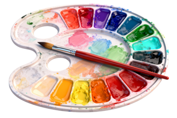 Watercolor Palette with Paintbrush and Vibrant Colors
