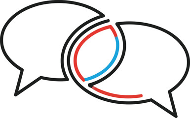 Two Intersecting Speech Bubbles with Colorful Lines.
