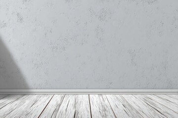 Textured white wall with light and shadow over a wooden floor, simple and empty