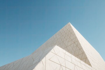 Abstract architectural composition geometric white structure, blue sky background