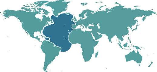 World map highlighting the Atlantic Ocean and surrounding continents.