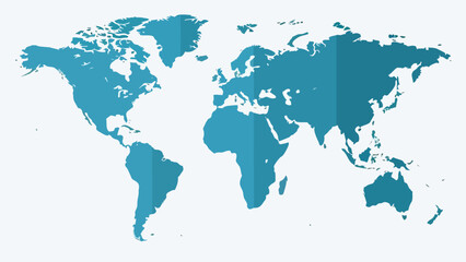 World Map Illustration Blue Continents Global Geography.