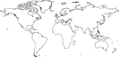 World Map Outline Blank Continents and Oceans Geography.