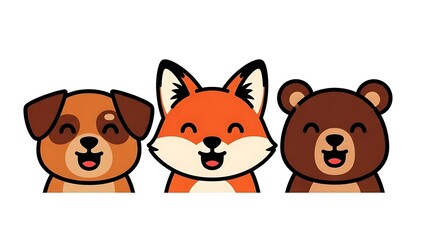 Naklejka premium Cartoon animal faces smiling together.