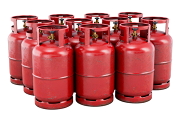 Red Propane Gas Cylinders Grouped Together